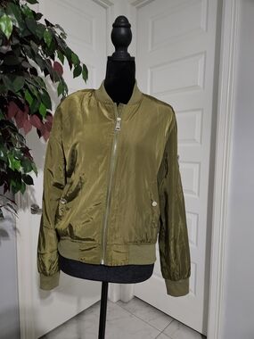 36.5 Women's Olive Green Bomber Jacket - Lightweight Zip Front